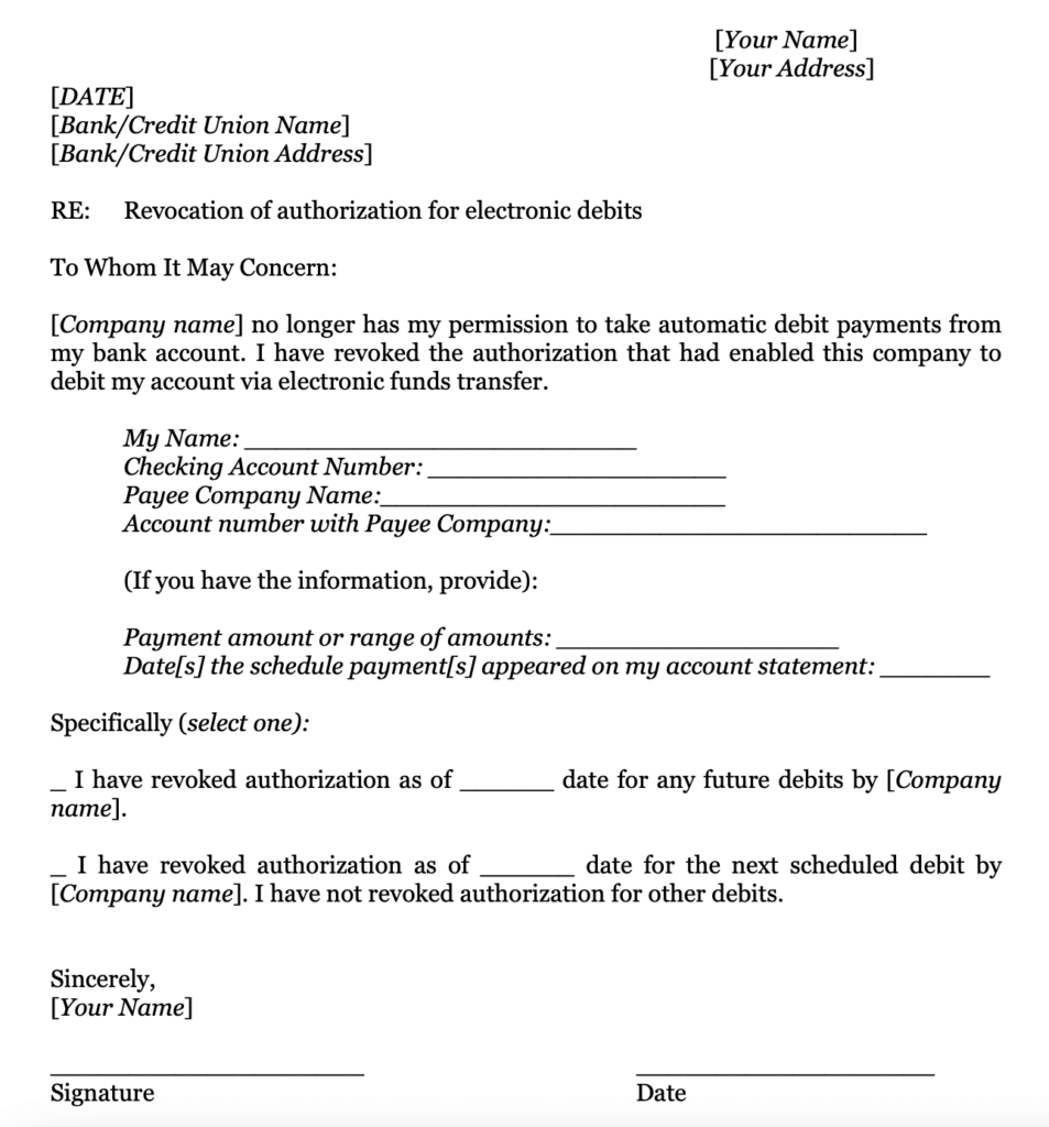 Consumer Financial Protection Bureau letter template.